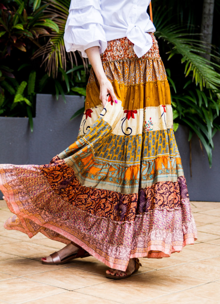 boho silk skirt